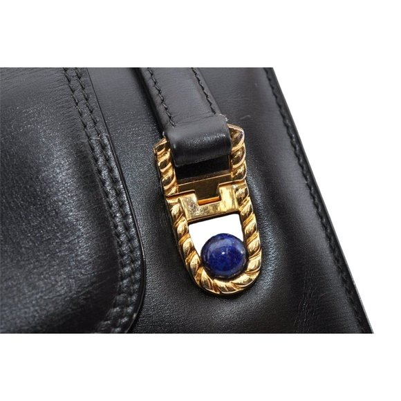 Gucci black leather top handle Kelly bag with blue lapis - Picture 8 of 16